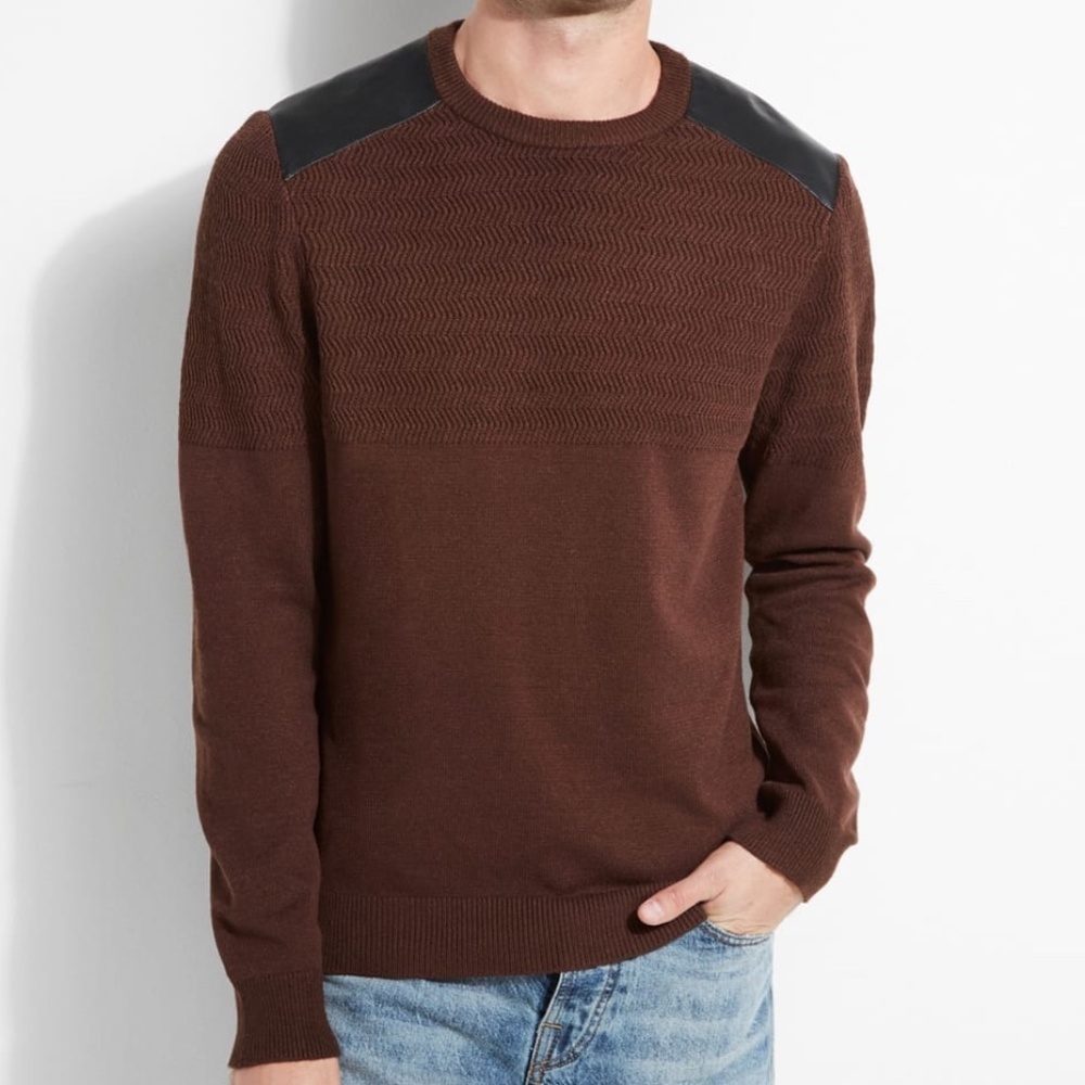 New GUESS Liam Herringbone Contrast Sweater Sz M
